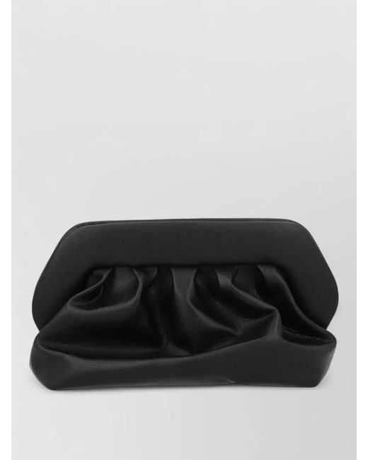 THEMOIRÈ Black Rectangular Pleated Clutch Bag Detachable Strap
