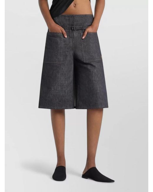 Courreges Gray Denim Skirt Knee Length Belted Pockets Seams