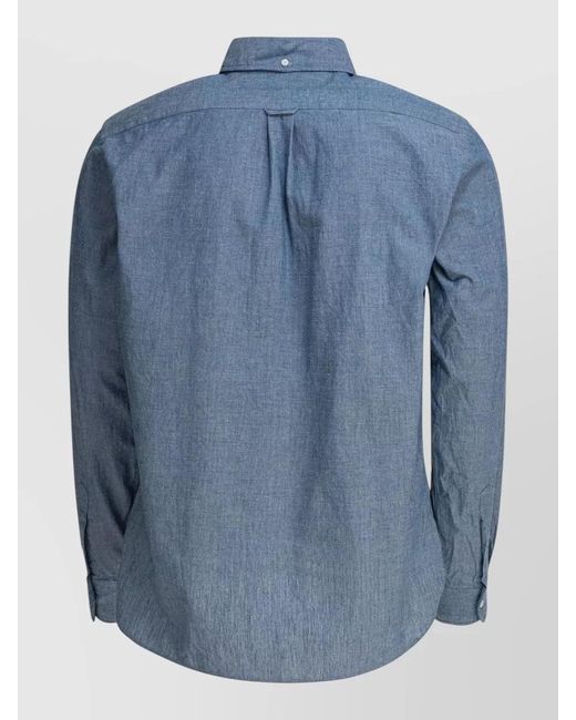 Beams Plus Blue Shirt Button Down Collar Long Sleeves Pocket for men