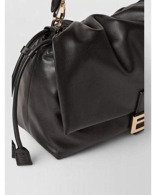 Fendi Black Baguette Soft Large Leather Shoulder Clutch