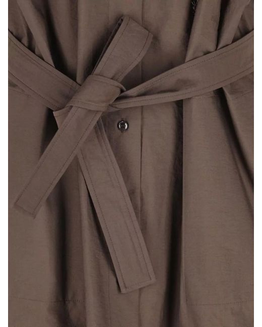 Brunello Cucinelli Brown Long Cotton Dress Sequin Detail Waist Tie