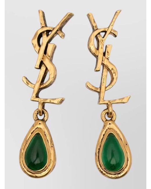 Saint Laurent Multicolor Cassandre Cabochon Drop Earrings Gemstone