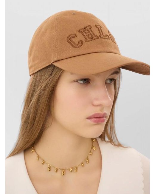 Chloé Natural Signature Cotton Cap Curved Brim Eyelets