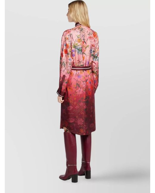 Gucci Red Silk Printed Shirt Dress