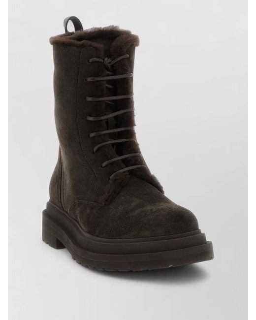 Brunello Cucinelli Black Precious Loop Suede Amphibious Ankle Boots