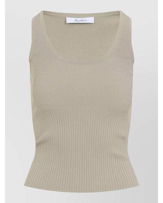 Max Mara Natural Ghiro Ribbed Scoop Neck Sleeveless Top