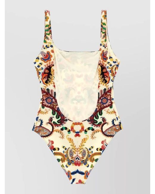 Etro White Paisley Motif Scoop Neck One Piece Swimsuit