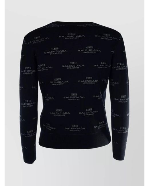 Balenciaga Blue Logo-Print Crew-Neck Long-Sleeve Jumper
