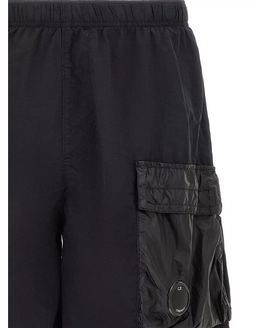 C P Company Black Lente Shorts Swimsuit Side Pocket Button Detail for men