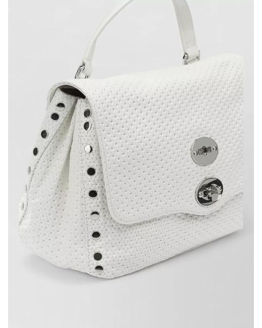 Zanellato White Shoulder Bag Top Handle Metal Studs