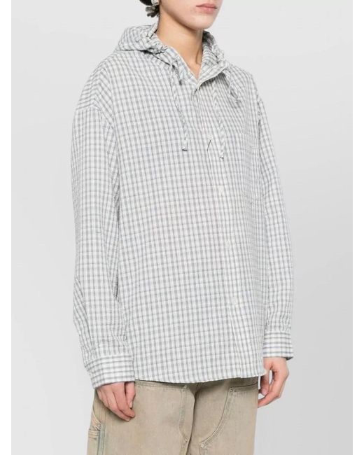 DUNST White Hooded Check Shirt Jacket Drawstring Detail