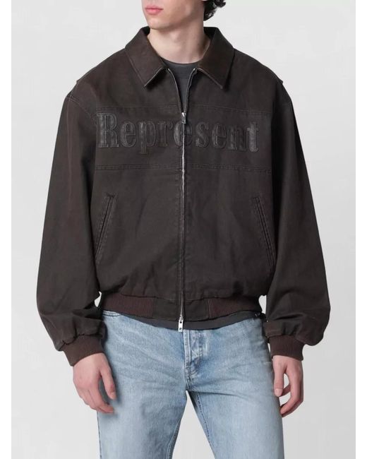 Represent Black Jacket Collared Neck Ribbed Cuffs Hem for men