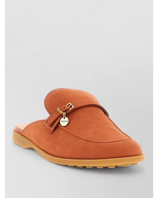 Tod's Orange Nabuk Loafers Buckle Detail Round Toe Rubber