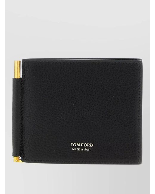 Tom Ford Black Hammered Leather Card Holder for men