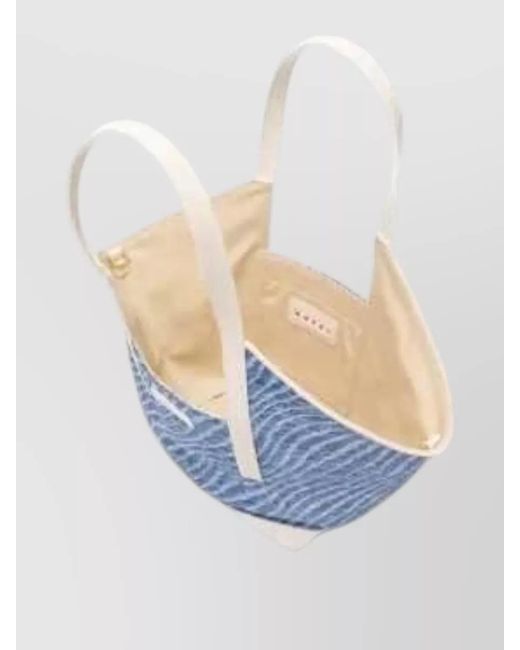 Marni Blue Small Woven Shoulder Tote Bag