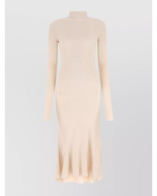 Balenciaga Natural Silk Blend Mock Turtleneck Knitted Midi Dress