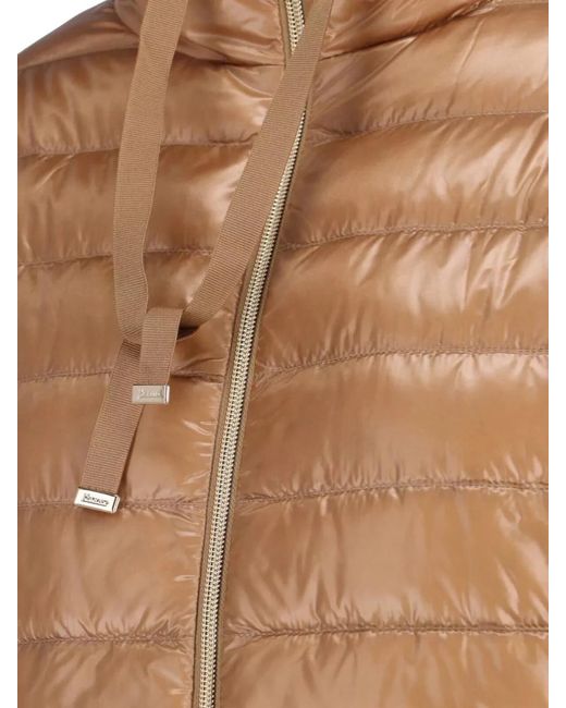 Herno Natural Hooded Jacket Quilted Texture Ribbed Cuffs Drawstring