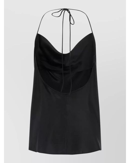 Valentino Garavani Black Halterneck Silk Top Sleeveless Draped Front