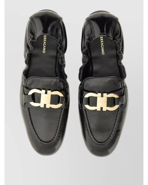 Ferragamo Black Loafers Round Toe Tone Hardware