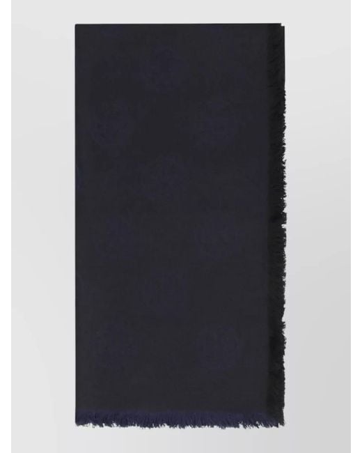 Tory Burch Blue Signature Scarf Fringed Edges Detail