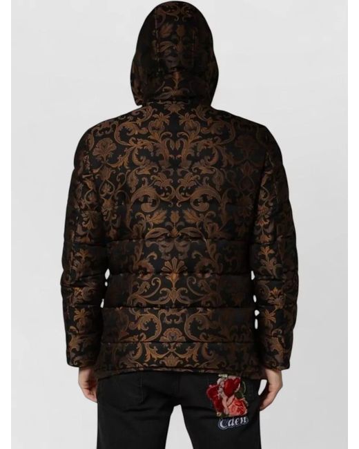 Dolce & Gabbana Black Floral Jacquard Quilted Hooded Puffer Jacket for men