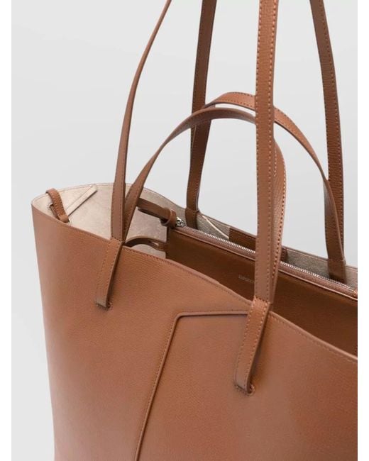 Emporio Armani Brown Leather Tote Bag Medium Size Everyday