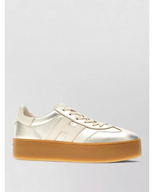 Hogan White Low Top Sneakers Metallic Finish Rubber Sole