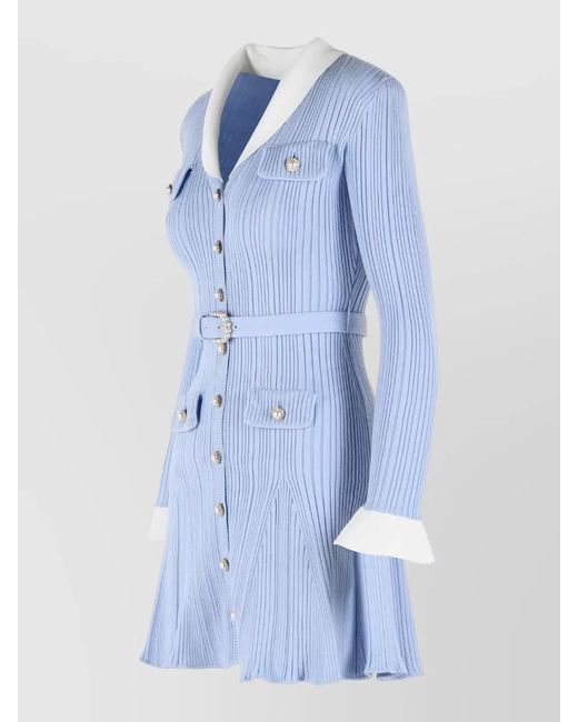 Self-Portrait Blue Ribbed Mini Dress