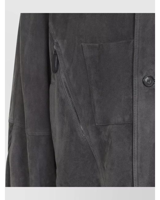 Giorgio Armani Gray Suede Leather High-Neck Long-Sleeve Blouson Jacket for men