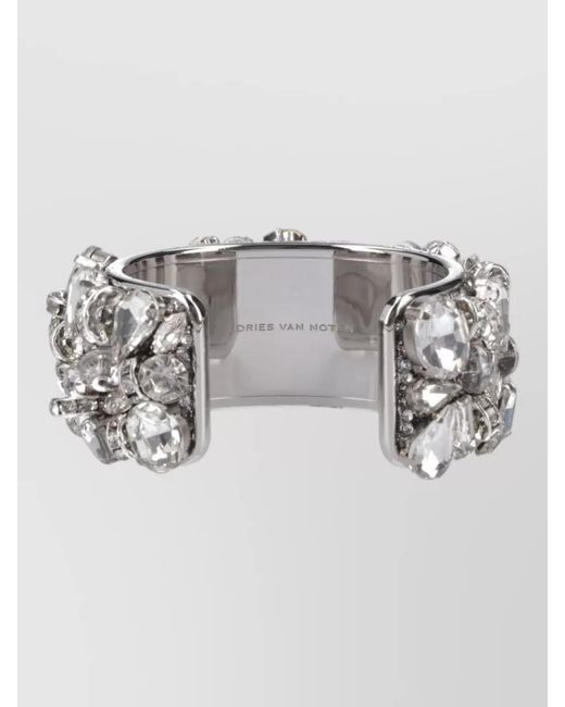 Dries Van Noten Metallic Crystal Cuff Bracelet Open Ended Design