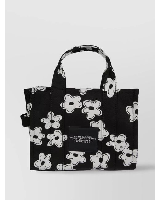Marc Jacobs Black Medium Tote Floral Pattern Top Handles Detachable Strap
