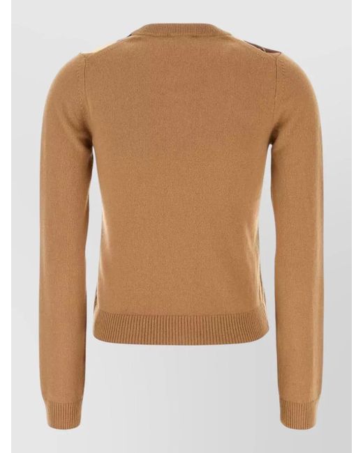 Ganni Multicolor Cashmere Wool Diamond Pattern Crew Neck Long Sleeve Cardigan