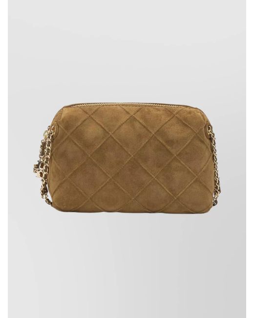 Tory Burch Natural Fleming Suede Crossbody Bag