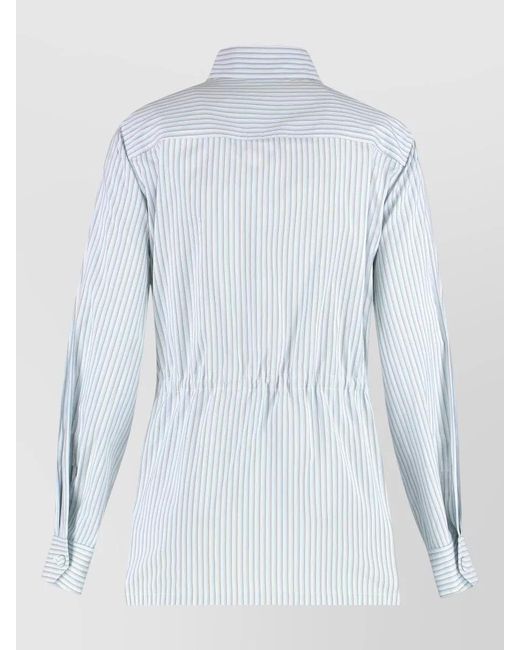 Fendi Blue Cotton Jacket Belt Striped Pockets