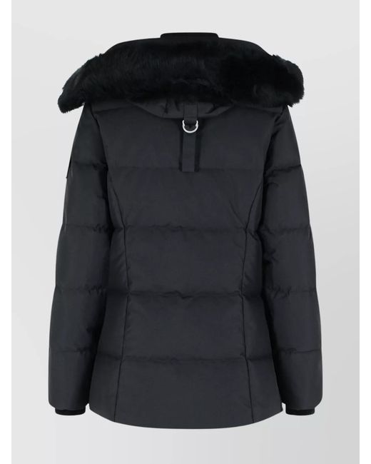 Moose Knuckles Black Hooded Quilted Down Jacket Pockets