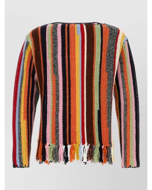 Prada Red Wool And Cashmere Striped Fringe Boat Neck Sweater for men