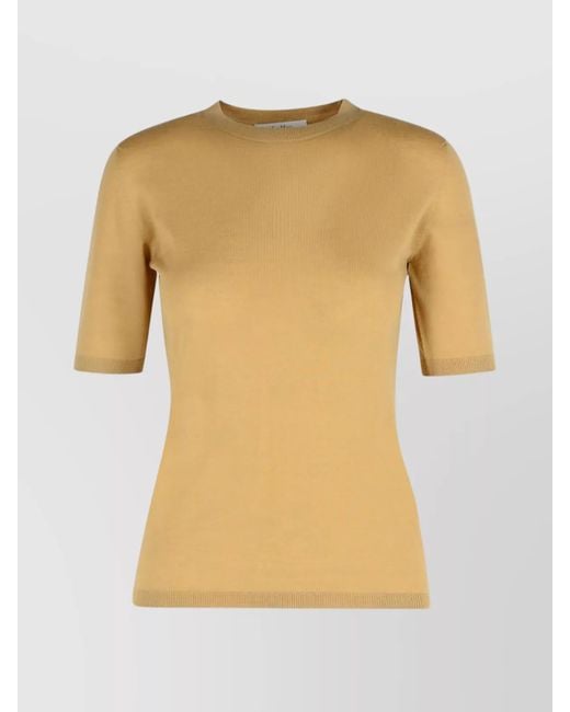 Max Mara Yellow Sand Virgin Wool Sweater With Short Sleeves