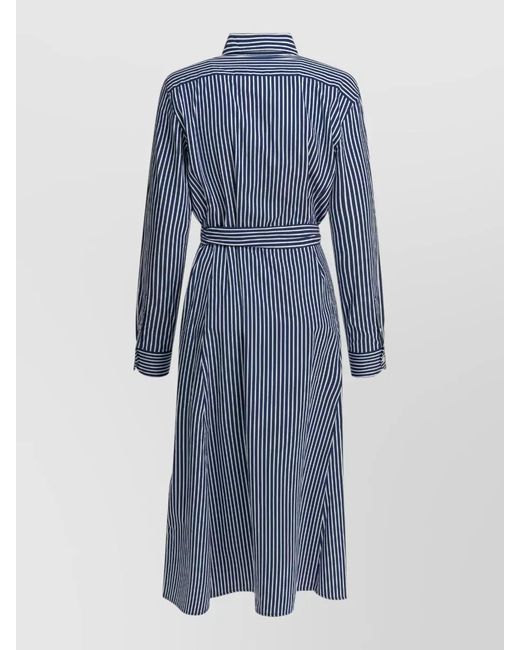 Polo Ralph Lauren Blue Cotton Logo-Print Midi Shirt Dress