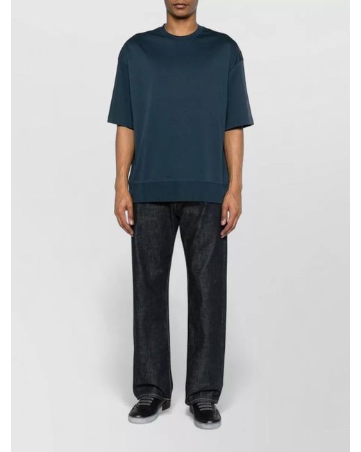 Calvin Klein Blue Mercerized Interlock Crew Neck Cuff T-Shirt for men