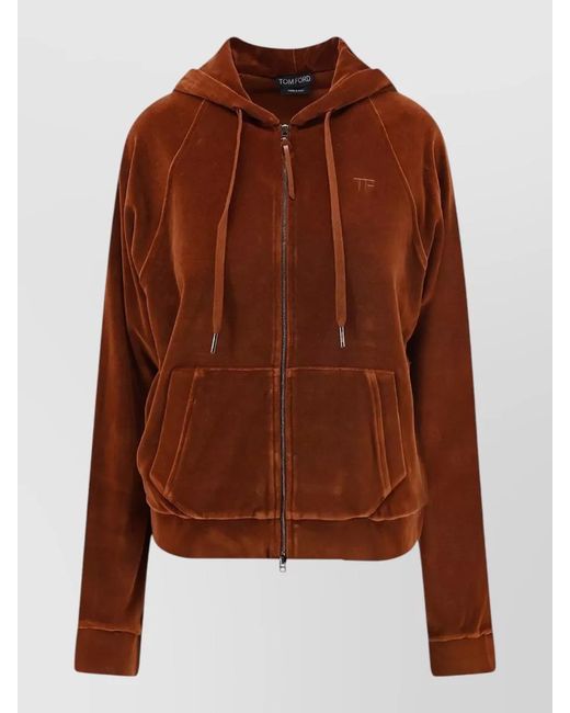 Tom Ford Brown Hooded Crewneck Jacket Front Pockets Design