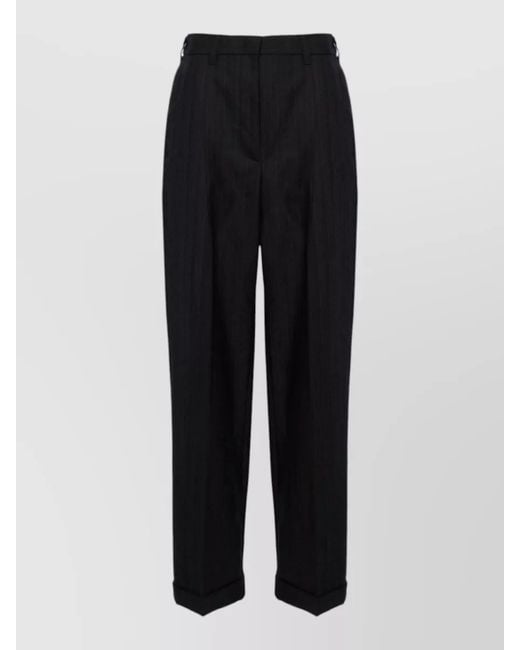 Miu Miu Black High-Rise Pinstripe Wool Tailored Trousers