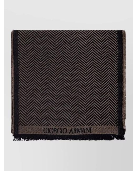 Giorgio Armani Black Virgin Wool Herringbone Scarf for men