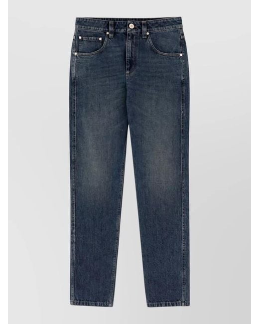 Brunello Cucinelli Blue Denim High-Rise Straight-Leg Jeans