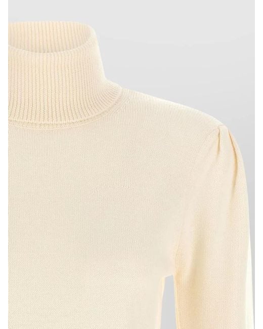 Ganni White Merino Wool Ribbed Turtleneck Lace Trim Sweater