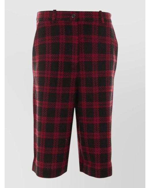 Pinko Red Straight Shorts Belt Loops Checked Pattern