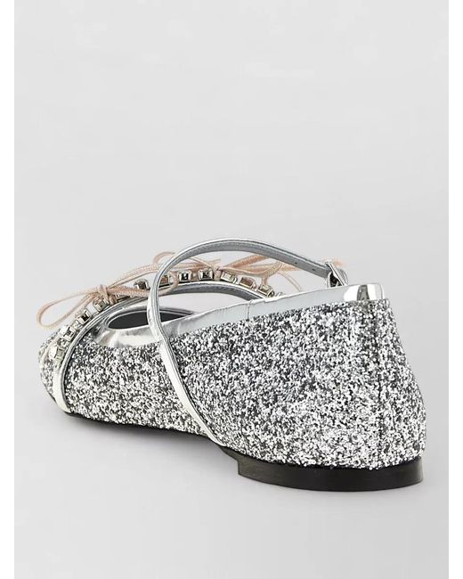 Jimmy Choo Gray Loli Ballet Flats Glitter Bow Detail