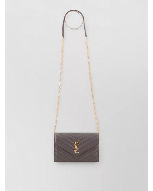 Saint Laurent White Chain Strap Chevron Pattern Cross Body Bag