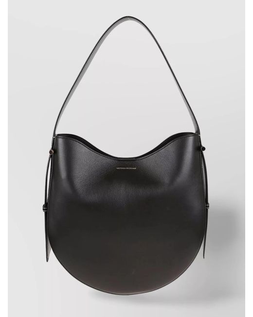 Victoria Beckham Black Curved Smooth Shoulder Strap Side Buckle Bag