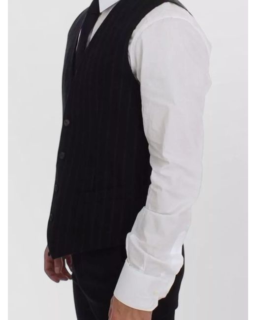 Dolce & Gabbana Blue Striped Wool Waistcoat for men