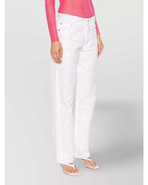 P.A.R.O.S.H. White Sequin-Embellished Straight-Leg Denim Jeans